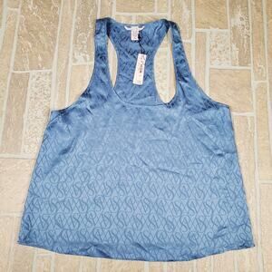 Victoria's Secret Blue Satin Monogram Racerback Tank Top Sleep Cami NWT‎ Medium